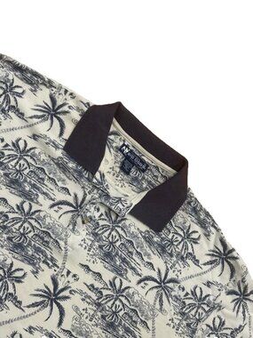 Big Dogs Polo Paradise Palm Tree Short Sleeve Shirt Mens 2XL Cream Purple
